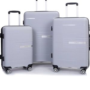 Silver luggage set for traveling
